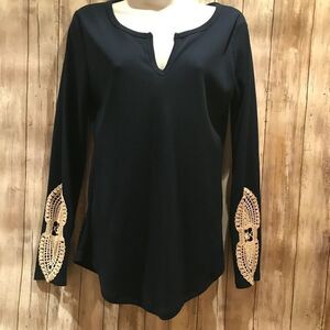 Girls Navy thermal top with cotton lace trim